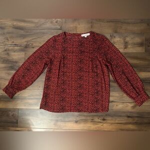 🖤 LOFT Red & Black Leopard Print Blouse – Size M